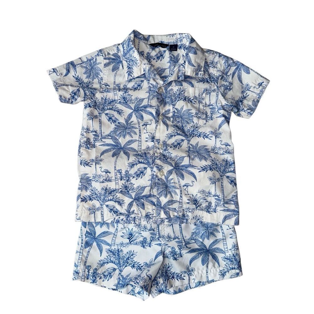 Janie And Jack The Flamingo Toile Cabana Shirt & Swim Trunks Set Size 2T Boys